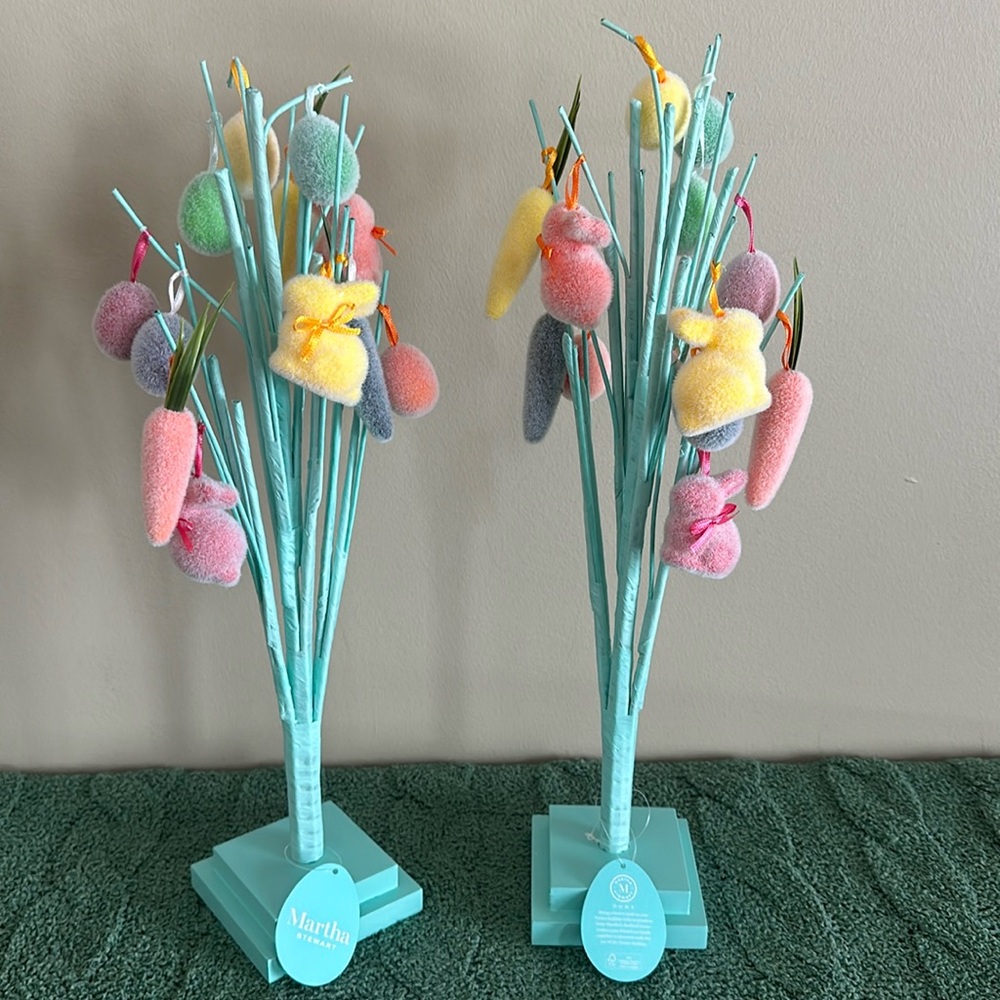 Martha Stewart Flocked Easter Bunny Easter Egg Trees NEW